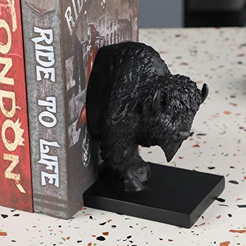 Set of 2 Polyresin Buffalo Bookend,Art bookend, Homedecor for Kids, Office Decor (Black) - Image 3