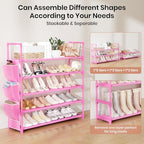 VILICK Shoe Rack for Closet Shoe Organizer Space Saver Storage for 20-25 Pair Shoe Shelf with Hook and Side Pocket Free Standing 5 Tier Shoe Rack Organizer for Entryway,Small Spaces, Pink - Image 5