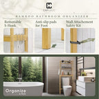 CAPHAUS Over The Toilet Storage Shelf,3-Tier Over-The-Toilet Shelf Rack with Adjustable Feet & Hooks, Freestanding Bamboo Toilet Shelf, Bathroom & Laundry Organizer, Balcony Plant Stand, Black - Image 5