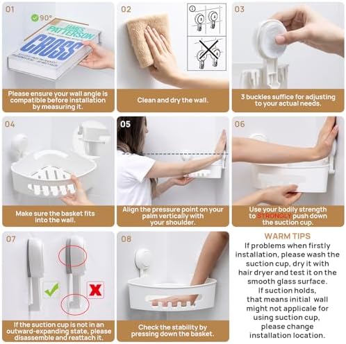 LEVERLOC Corner Shower Caddy Suction Cup, shower shelves suction cup, White - Image 4