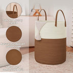 JMvicyroam 60L Cotton Rope Laundry Basket Hamper, White and Brown - Image 6