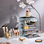 Sorbus Makeup Organizer, 6-Drawer Acrylic 2-Piece Set (Teal Thrill) - Image 2