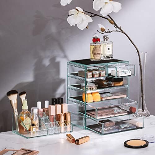 Sorbus Makeup Organizer, 6-Drawer Acrylic 2-Piece Set (Teal Thrill) - Image 2