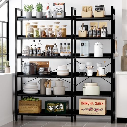 KOUSEI 6 Tier Bookshelf, L Shaped Corner Bookcase, 69 Inch, Black - Image 6