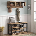 Tribesigns Coat Rack Set, Hall Tree, Industrial Shoe Bench, 3 Storage Cubbies, 7 Hooks for Entryway, Hallway, 5-in-1Design, Vintage Oak - Image 2