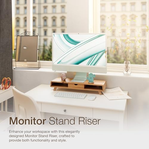 Tinamo Acacia Monitor Stand with Drawer, Multi-Purpose Storage (Patented) - Image 6