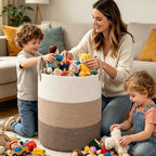 70L Woven Laundry Basket,Large Clothes Hamper with Handles- Brown - Image 4