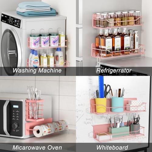 Magnetic Spice Rack for Refrigerator,8 Pack Magnetic Fridge Shelf, Moveable Spice Organizer with Hook Rack, Paper Towel Holder, Utensil Holder,cup lid holder, Super Magnetic Rack Set (Pink) - Image 7
