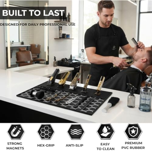 Magnetic Barber Mat, Extra Large 24" x 14" Professional Barber Station Organizer, Hex Grip Non Slip Rubber Mat with 5 Built-In Magnets for Clippers, Trimmers, Shears & Hair Stylist Tools - Image 5