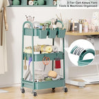3 Tier Green Metal Rolling Cart with Lockable Wheels, 3 Tiered Roller Shelf - Image 2
