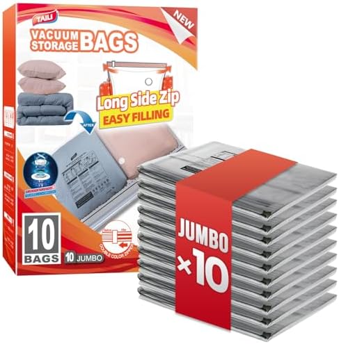 TAILI 10 Pack Vacuum Storage Bags, Jumbo LONG SIDE ZIP(39x28 inch), Clear by TAILI
