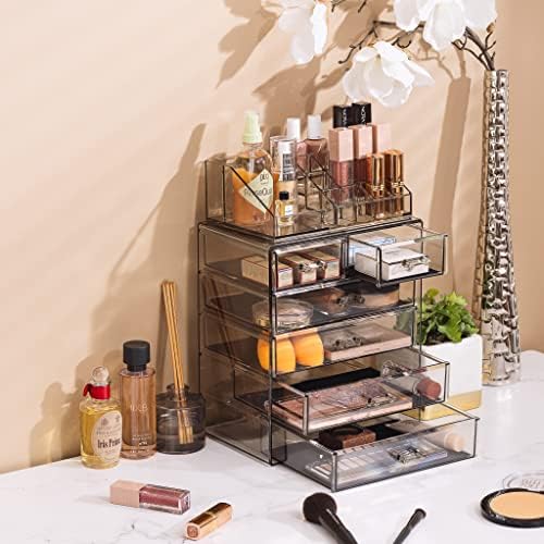 Sorbus Makeup Organizer, 6-Drawer Acrylic 2-Piece Set (Black Jewel) - Image 5
