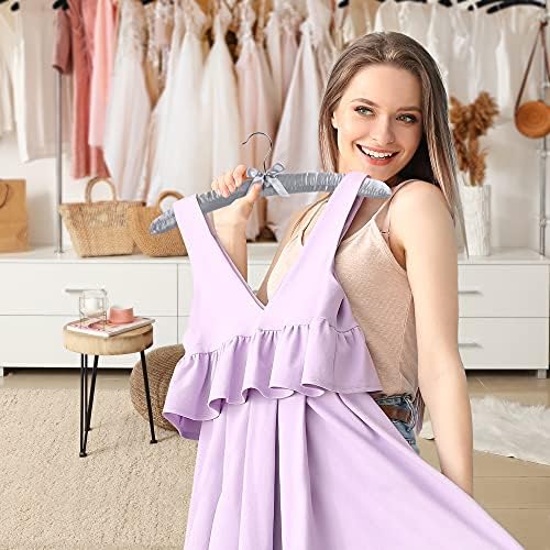 JS HANGER Padded Hanger for Sweaters - 17 Inch Extra Large Heavy Duty Satin Covered Coat Hangers No Shoulder Bump for Women Clothes, Sweaters, Dresses, Clothing, Weddings, Lingerie Pack of 10, Grey - Image 6