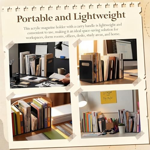 Didaey 1 Pack Acrylic Magazine File Holder, 5 Vertical Compartments Desk Sorter Organizer Magazines Documents Books Accessories Black Folder Rack Binder for Office Home(B5, 5 Sections, Black) - Image 6