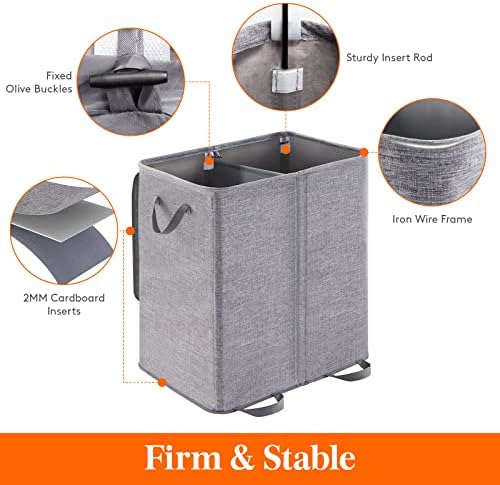 Lifewit Double Laundry Hamper with Lid, Removable Laundry Bags, Gray - Image 2