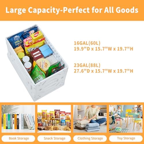 VECELO Foldable Shopping Cart with Wheels, Collapsible Rolling Crate for Groceries, Folding Storage Box with Handle, Three Modes of Use, Ideal for Teacher, Trip, Outdoors, Etc., 23GAL, White - Image 7