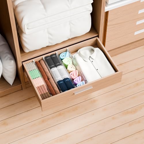 Yieach 12Pack 3.2 Inch Shallow Acrylic Drawer Dividers for Clothes -Expandable from 15-21''- Adjustable Drawer Dividers for Baby Clothing,Sock,Underwear,Clear in Drawer Separators for Dresser,Kitchen - Image 2
