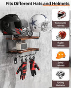 Motorcycle Helmet Holder Wall Mount, 2 Tier Helmet Rack with 2 Hat Stands - Image 2