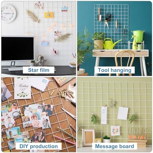 uxcell 2Pcs Wire Wall Grid Panel, 16" x 8" Metal Photo Hanging Display Grid Shelf Decorative Gridwall Wire Board Organizer with Hook for Art Display Frame Home Decor, White - Image 6