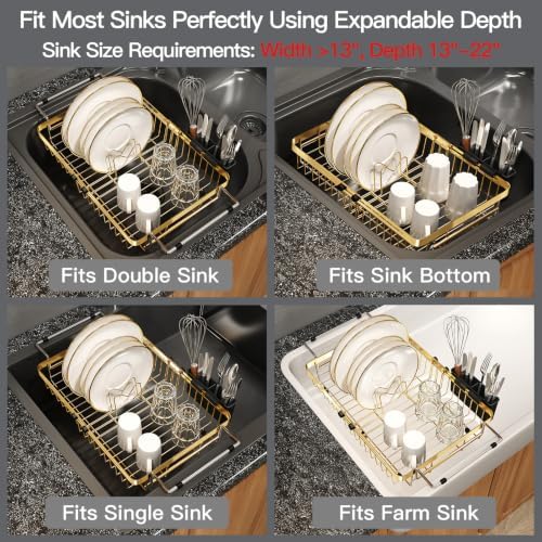 MAJALiS Gold Expandable Dish Drying Rack Over The Sink with Anti Slip Grip - Image 3