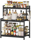 23.6"W Large Kitchen Countertop Organizer, 3 Tier Spice Rack Organizer with Adjustable Shelf and 10 Hooks, Wooden Counter Organizer, Countertop Shelf Microwave Stand for Kitchen, Coffee Bar, Black by Homeiju