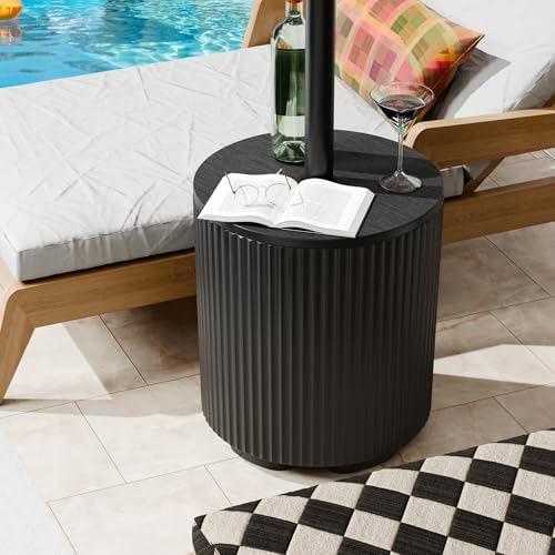 Outdoor Table with Umbrella Hole, Patio Umbrella Side Table with Plastic Bags Attached, Free-Standing Umbrella Side Table for Porch, Poolside & Garden, Easy Assembly, Black - Image 5