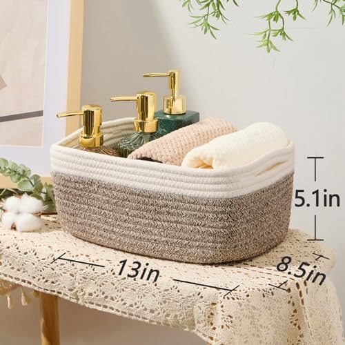 MiniArk Small Storage Baskets for Organizing | Closet Organizer Bins | Shelf Toy Basket | Woven Rope Baskets | Cube Decorative Box | Shallow Basket | 13x8.5x5.1” | 4 Packs White Brown - Image 3