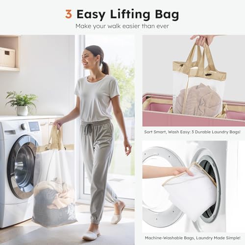 SOLEDI 180L 3-Section Laundry Hamper with Lid, Extra Large Dirty Clothes Basket with Sturdy Handles for Laundry Room & Bedroom - Durable Organizer for Sorting Laundry - Image 4