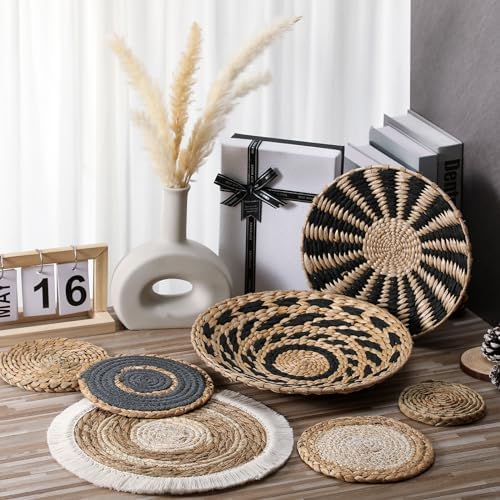 CroBlissful 7 Pcs Boho Wall Baskets Woven Seagrass Round, Classic - Image 5