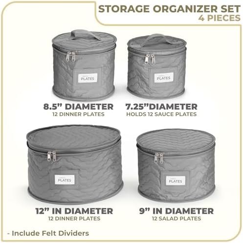 Sorbus China Storage Containers, 4-Piece Plate Storage Set (Gray) - Image 2