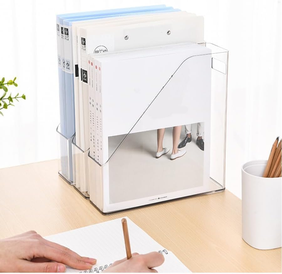 2 Pack Acrylic Magazine File Holder with Handle, Plastic Desk Organizer - Image 7