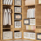 FHSQX 3 Pack Clothes Storage Bins Foldable Metal Frame Storage Box Stackable Linen Fabric Container Organizer Set with Carrying Handles and Clear Window (Cream White, 15.7x11.8x7.8inch(22L)) - Image 6