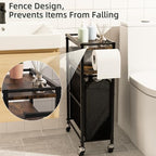 Toilet Paper Holder with Storage Bag & Wheels - Freestanding Bathroom Organizer Holds 9 Rolls for Small Spaces, Essentials Storage Beside Toilet-Brown - Image 7