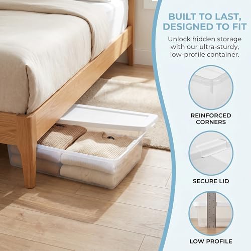2 Pack 41 Qt Clear Under Bed Container, Stackable Storage Bin with Lid - Image 2