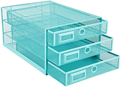 Annova Desk Organizer Wire Mesh 3 Tier Sliding Drawers Paper Sorter/Multifunctional/Premium Solid Construction for Letters, Documents, Mail, Files, Paper, Kids' Art Supplies (Turquoise) - Image 5