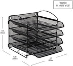 Mind Reader 4-Tier Paper Tray, File Storage, Desktop Organizer, Wall Mountable, File Organization, Metal Mesh, Black - Image 3