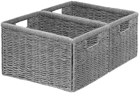 Vagusicc 2 Packs Large Wicker Storage Basket, Closet Storage Baskets Bins for Shelves, Decorative Collapsible Baskets for Organizing Clothes Toy Nursery Bathroom Organizers and Storage, Grey by Vagusicc