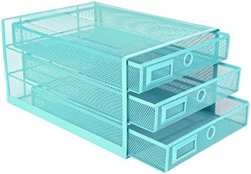 Annova Desk Organizer Wire Mesh 3 Tier Sliding Drawers Paper Sorter/Multifunctional/Premium Solid Construction for Letters, Documents, Mail, Files, Paper, Kids' Art Supplies (Turquoise) - Image 4
