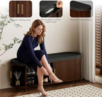 DHH 2-Tier Storage Bench,Wide Shoe Bench with Thickened Padded Seat Cushion, Mid Century Modern Fluted Sliding Door and Adjustable Shelf, for Entryway, Living Room, Bedroom (Walnut, 51.2”) - Image 5