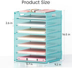 Lavatino 8-Tier Office Desk File Organizer, Letter Tray Paper Organizer with Handle, Including 5 Adjustable Slide Trays for Organizing Desktop Workspace Accessories and Supplies (Blue Metal Mesh) - Image 2