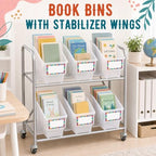 gisgfim 6 Pcs Non-Tip Book Bins with Stabilizer Wings (Clear) - Image 4