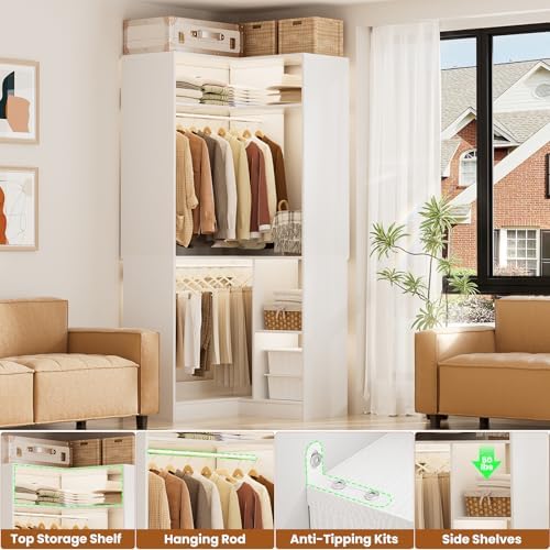 Aheaplus Corner Closet System with Shelves, L Shaped Walk-in Closets, White - Image 2
