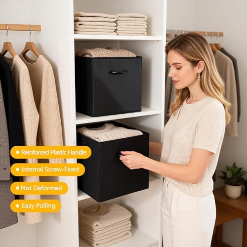 WUIKE 13 Inch Cube Storage Bins, Black, Faux Leather Front, 4-Pack - Image 5