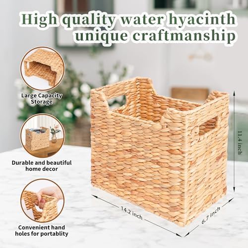 Magazines Holders, Handwoven Magazine Basket for Bathroom, Water Hyacinth Wicker Magazine Rack for Books, Files, Newspapers, Rectangular, 14.2 x 11.4 x 6.7 inch - Image 2