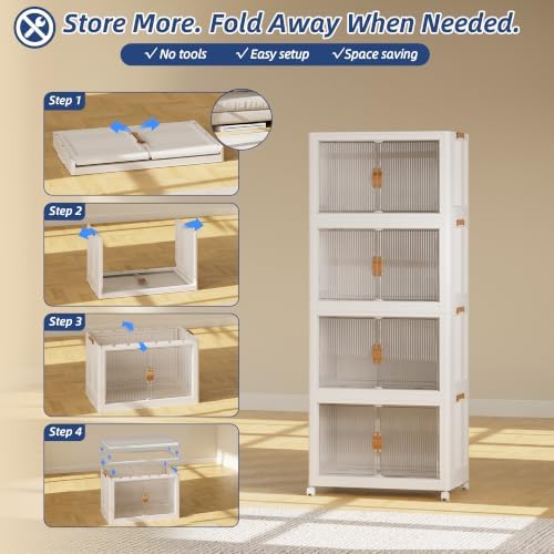 SAILUN Stackable Storage Bins with Lid, 420QT 4 Pack Beige - Image 7