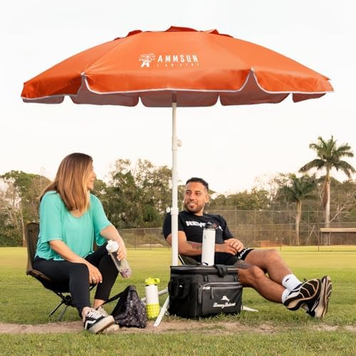 AMMSUN Shade Umbrella, Premium Portable Umbrella with Stand, 6.5ft Lightweight Free Standing Canopy for Sporting Games, Adjustable Instant Sun Protection and Easy to Carry, Orange - Image 4