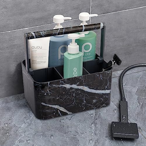 BYUNER Plastic Shower Caddy Dorm: Portable Bathroom Caddy Organizer for College with Handle and Adjustable Divider, Utility Hard Shower Basket Bath Tote for Toiletry, Shampoo, Soap (Black Marble) - Image 5