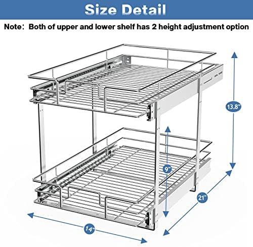 LOVMOR 2 Tier Individual Pull Out Cabinet Organizer 14" W x 21" D, Slide Out Kitchen Cabinet Storage Sliding Shelves - Image 3