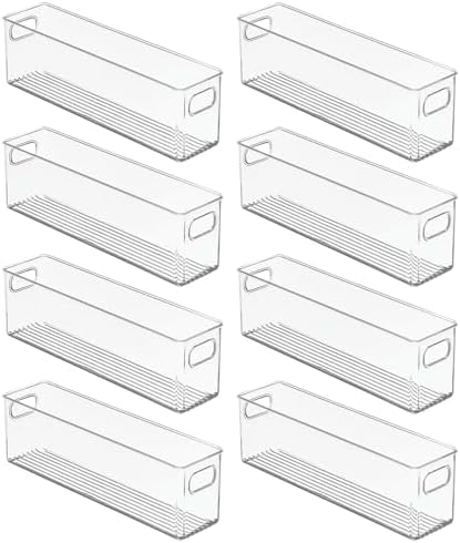 mDesign Plastic Kitchen Organizer - Storage Holder Bin with Handles for Pantry, Cupboard, Cabinet, Fridge/Freezer, Shelves, and Counter - Holds Canned Food, Snacks, Drinks, and Sauces - 8 Pack - Clear - Image 4