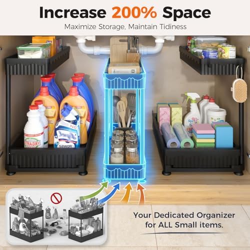 Sevenblue 3-Pack 2-Tier L-Shaped Under Sink Organizers with Sliding Drawers - Image 3